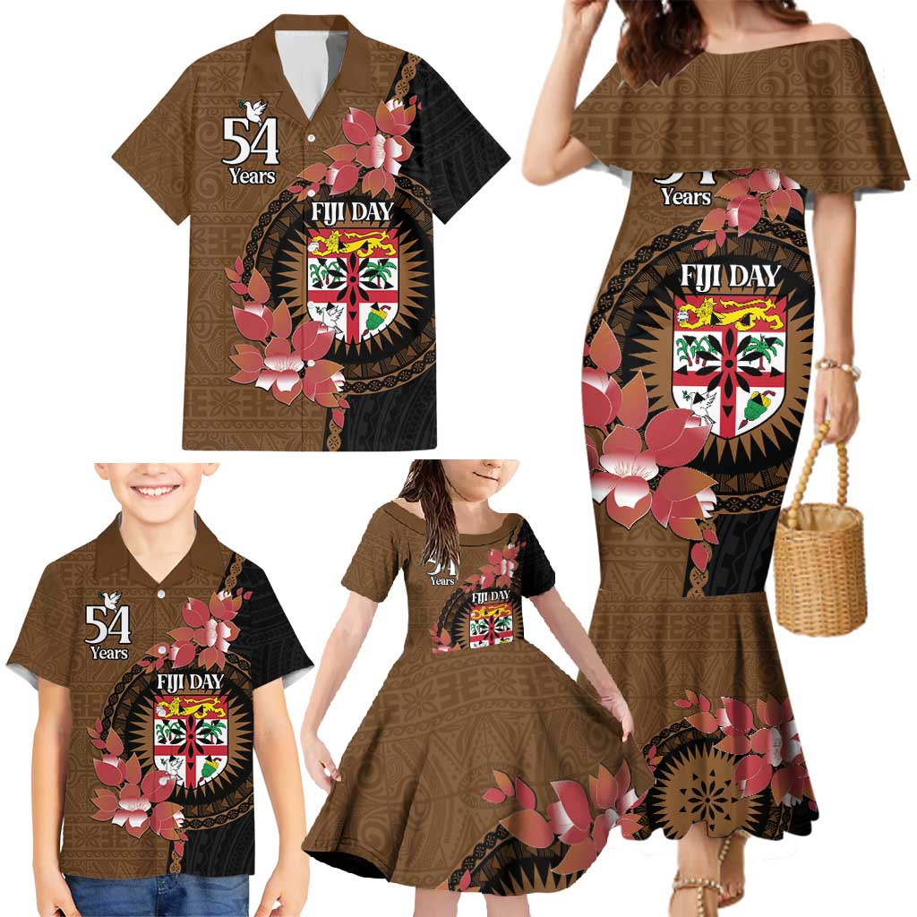 Personalised Fiji Day Family Matching Mermaid Dress and Hawaiian Shirt Fijian Tapa Pattern Mix Tagimoucia - Brown Version LT14 - Polynesian Pride