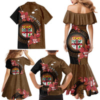 Personalised Fiji Day Family Matching Mermaid Dress and Hawaiian Shirt Fijian Tapa Pattern Mix Tagimoucia - Brown Version LT14 - Polynesian Pride