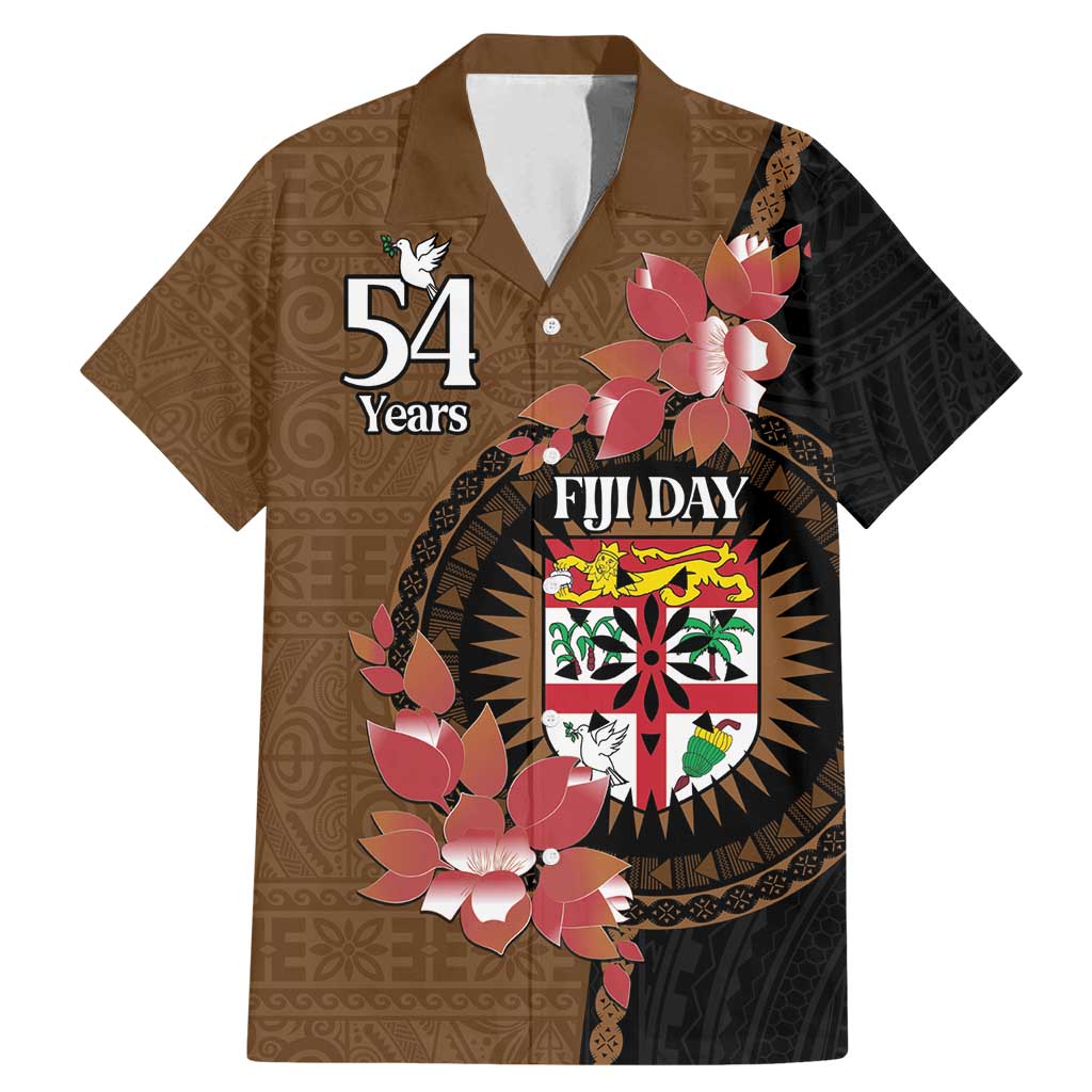 Personalised Fiji Day Family Matching Mermaid Dress and Hawaiian Shirt Fijian Tapa Pattern Mix Tagimoucia - Brown Version LT14 Dad's Shirt - Short Sleeve Brown - Polynesian Pride