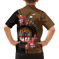 Personalised Fiji Day Family Matching Off Shoulder Maxi Dress and Hawaiian Shirt Fijian Tapa Pattern Mix Tagimoucia - Brown Version