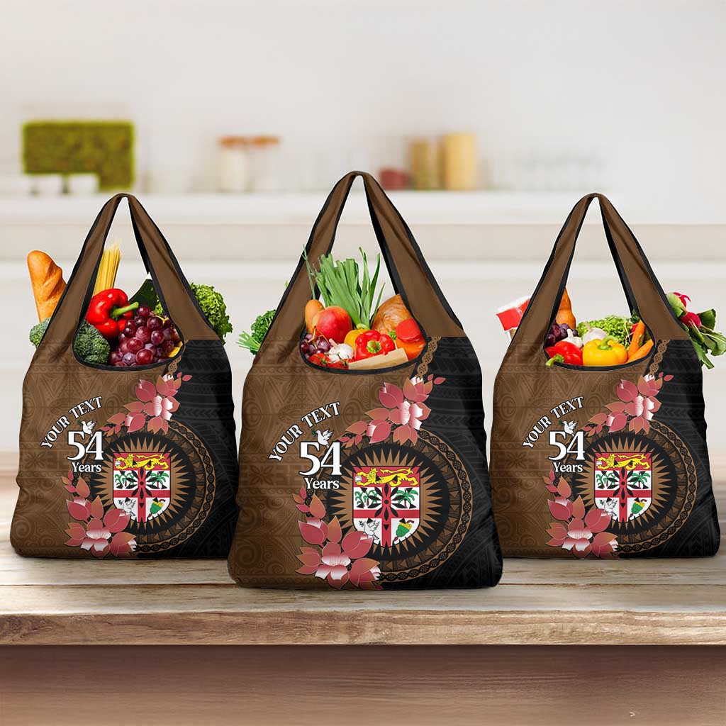 Personalised Fiji Day Grocery Bag Fijian Tapa Pattern Mix Tagimoucia - Brown Version