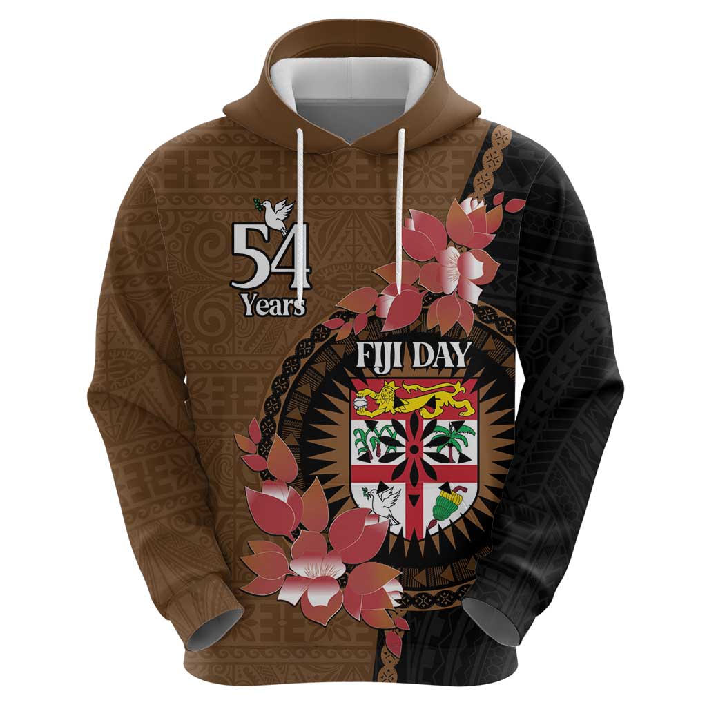 Personalised Fiji Day Hoodie Fijian Tapa Pattern Mix Tagimoucia - Brown Version