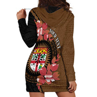 Personalised Fiji Day Hoodie Dress Fijian Tapa Pattern Mix Tagimoucia - Brown Version
