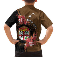 Personalised Fiji Day Kid Hawaiian Shirt Fijian Tapa Pattern Mix Tagimoucia - Brown Version