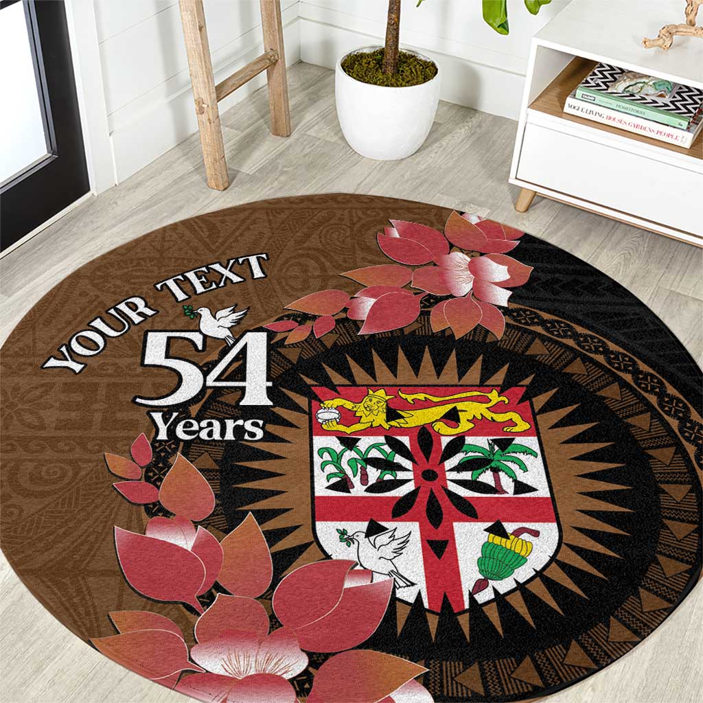 Personalised Fiji Day Round Carpet Fijian Tapa Pattern Mix Tagimoucia - Brown Version