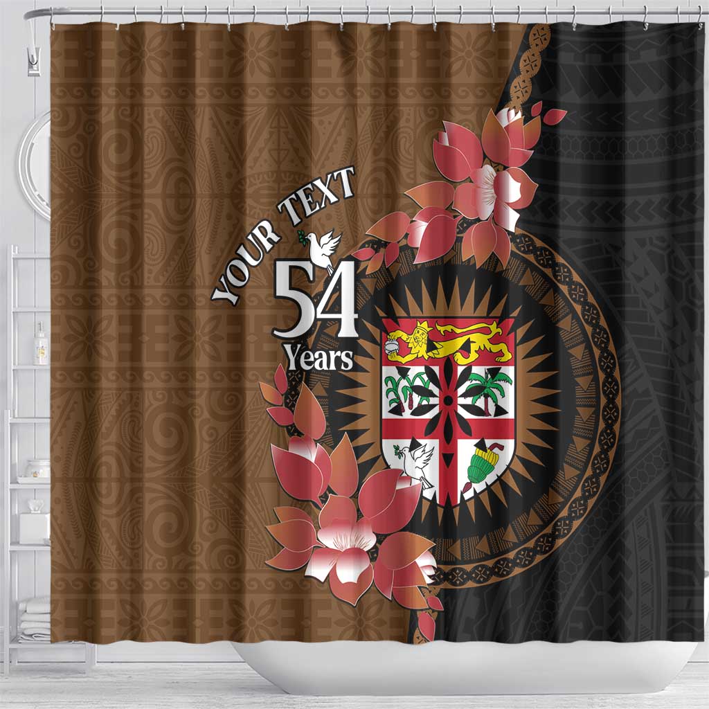 Personalised Fiji Day Shower Curtain Fijian Tapa Pattern Mix Tagimoucia - Brown Version