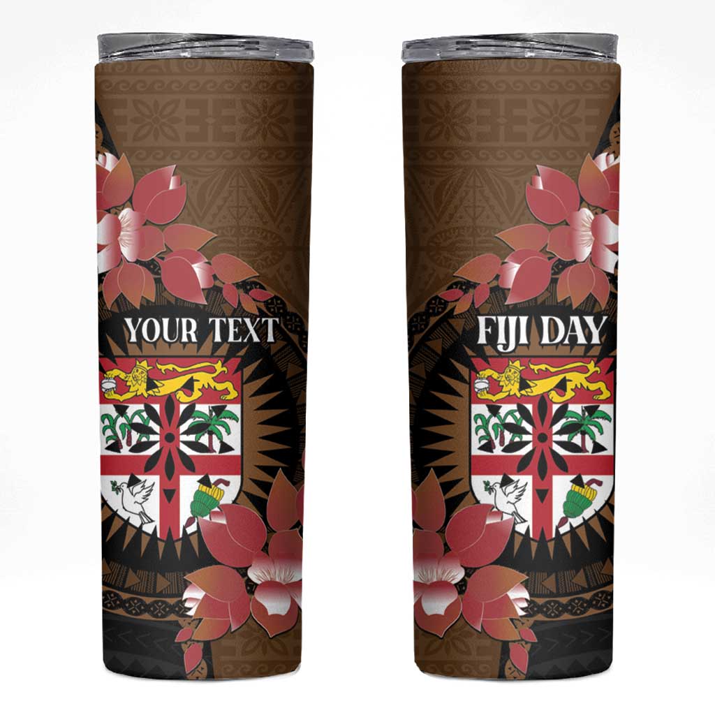 Personalised Fiji Day Skinny Tumbler Fijian Tapa Pattern Mix Tagimoucia - Brown Version