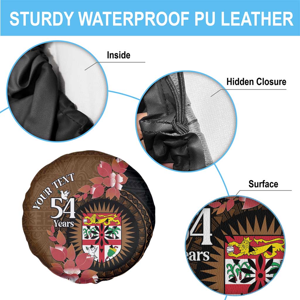 Personalised Fiji Day Spare Tire Cover Fijian Tapa Pattern Mix Tagimoucia - Brown Version