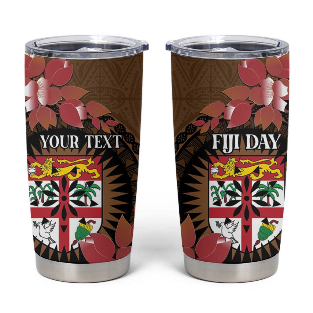 Personalised Fiji Day Tumbler Cup Fijian Tapa Pattern Mix Tagimoucia - Brown Version