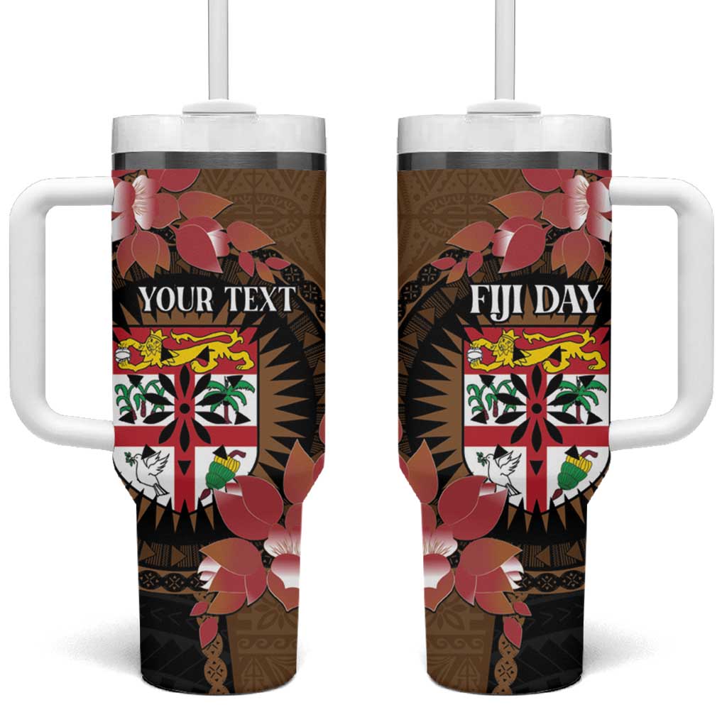 Personalised Fiji Day Tumbler With Handle Fijian Tapa Pattern Mix Tagimoucia - Brown Version