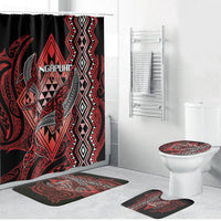 Aotearoa Iwi Ngapuhi Bathroom Set NZ Maori Humpback Whale Taniko Motifs LT14 Bathroom Set (4 pcs) Red - Polynesian Pride