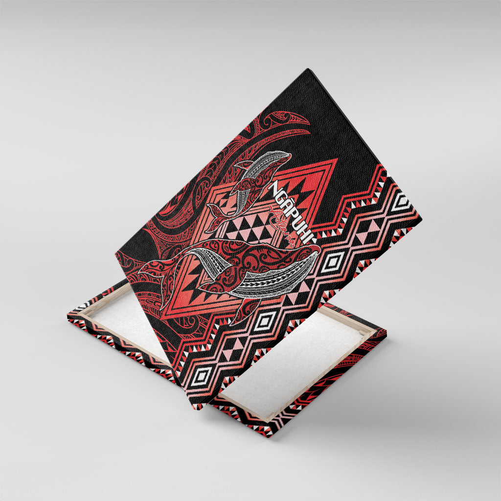 Aotearoa Iwi Ngapuhi Canvas Wall Art NZ Maori Humpback Whale Taniko Motifs LT14 With Frame Red - Polynesian Pride