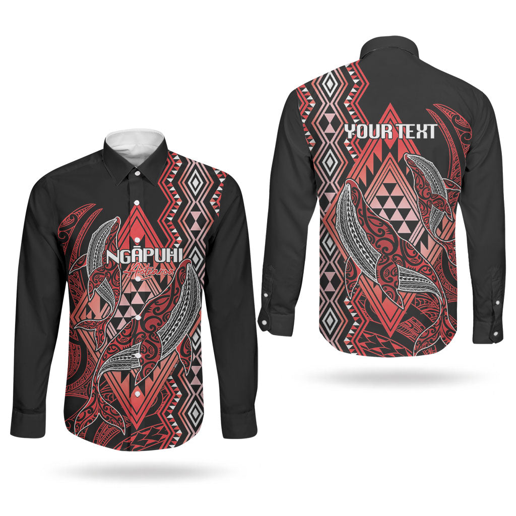 Aotearoa Iwi Ngapuhi Personalised Couples Matching Long Sleeve Bodycon Dress and Long Sleeve Button Shirt NZ Maori Humpback Whale Taniko Motifs LT14 - Polynesian Pride