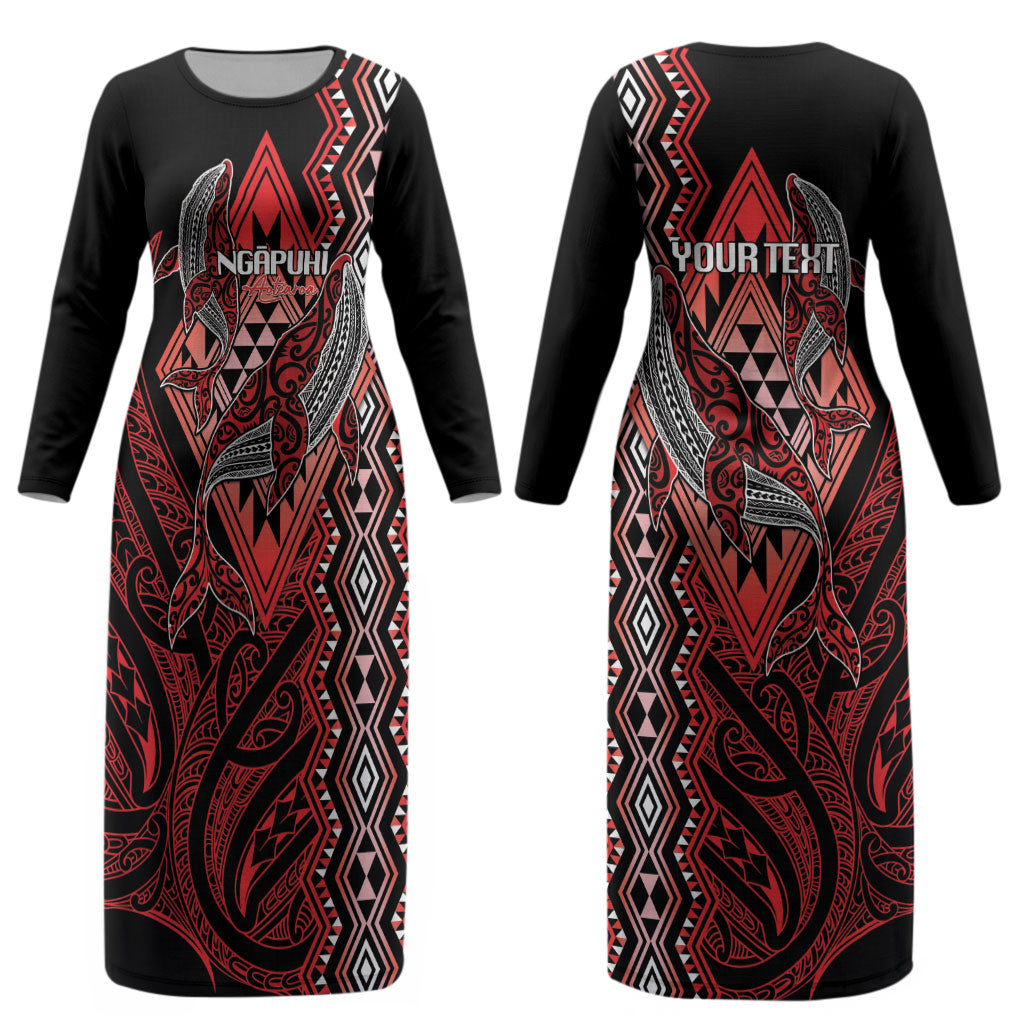 Aotearoa Iwi Ngapuhi Personalised Couples Matching Long Sleeve Bodycon Dress and Long Sleeve Button Shirt NZ Maori Humpback Whale Taniko Motifs LT14 - Polynesian Pride