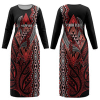 Aotearoa Iwi Ngapuhi Personalised Couples Matching Long Sleeve Bodycon Dress and Long Sleeve Button Shirt NZ Maori Humpback Whale Taniko Motifs LT14 - Polynesian Pride