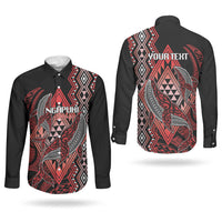 Aotearoa Iwi Ngapuhi Personalised Couples Matching Off Shoulder Short Dress and Long Sleeve Button Shirt NZ Maori Humpback Whale Taniko Motifs LT14 - Polynesian Pride
