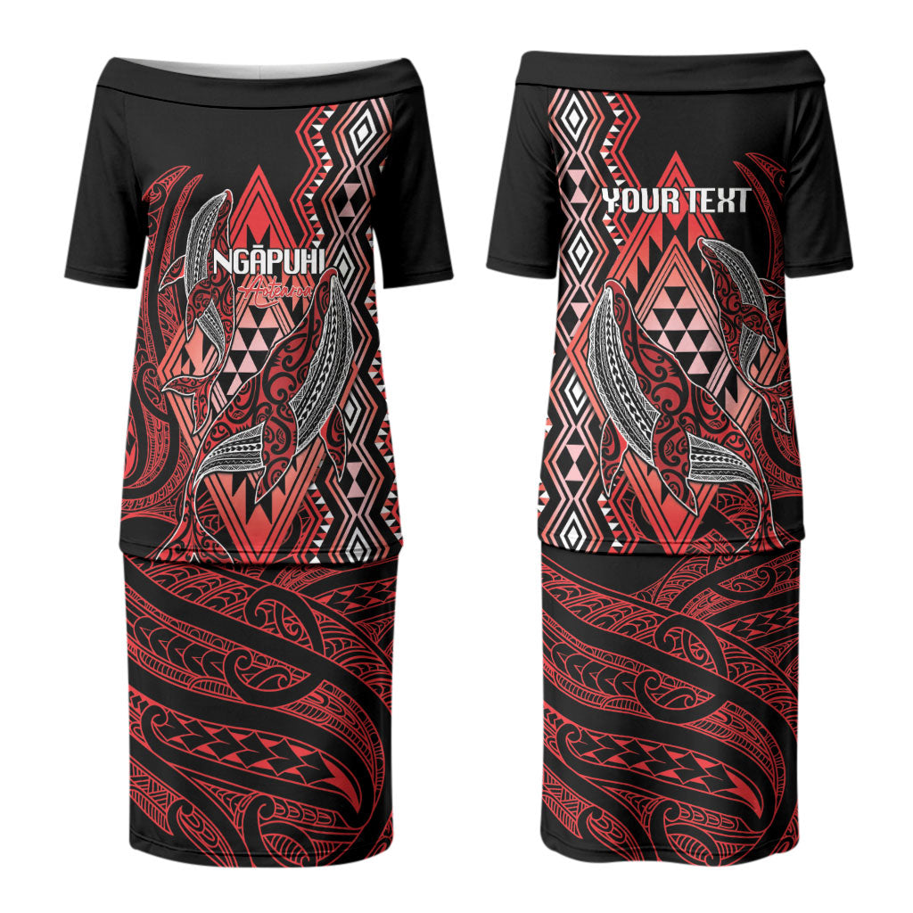 Aotearoa Iwi Ngapuhi Personalised Couples Matching Puletasi and Long Sleeve Button Shirt NZ Maori Humpback Whale Taniko Motifs LT14 - Polynesian Pride