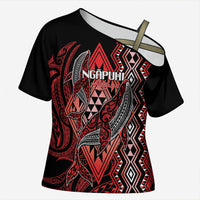 Aotearoa Iwi Ngapuhi Personalised Cross Shoulder Shirt NZ Maori Humpback Whale Taniko Motifs LT14 Female Red - Polynesian Pride