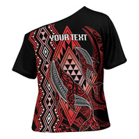 Aotearoa Iwi Ngapuhi Personalised Cross Shoulder Shirt NZ Maori Humpback Whale Taniko Motifs LT14 - Polynesian Pride
