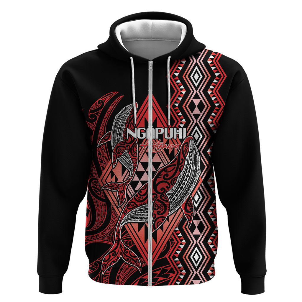 Aotearoa Iwi Ngapuhi Personalised Hoodie NZ Maori Humpback Whale Taniko Motifs LT14 Zip Hoodie Red - Polynesian Pride