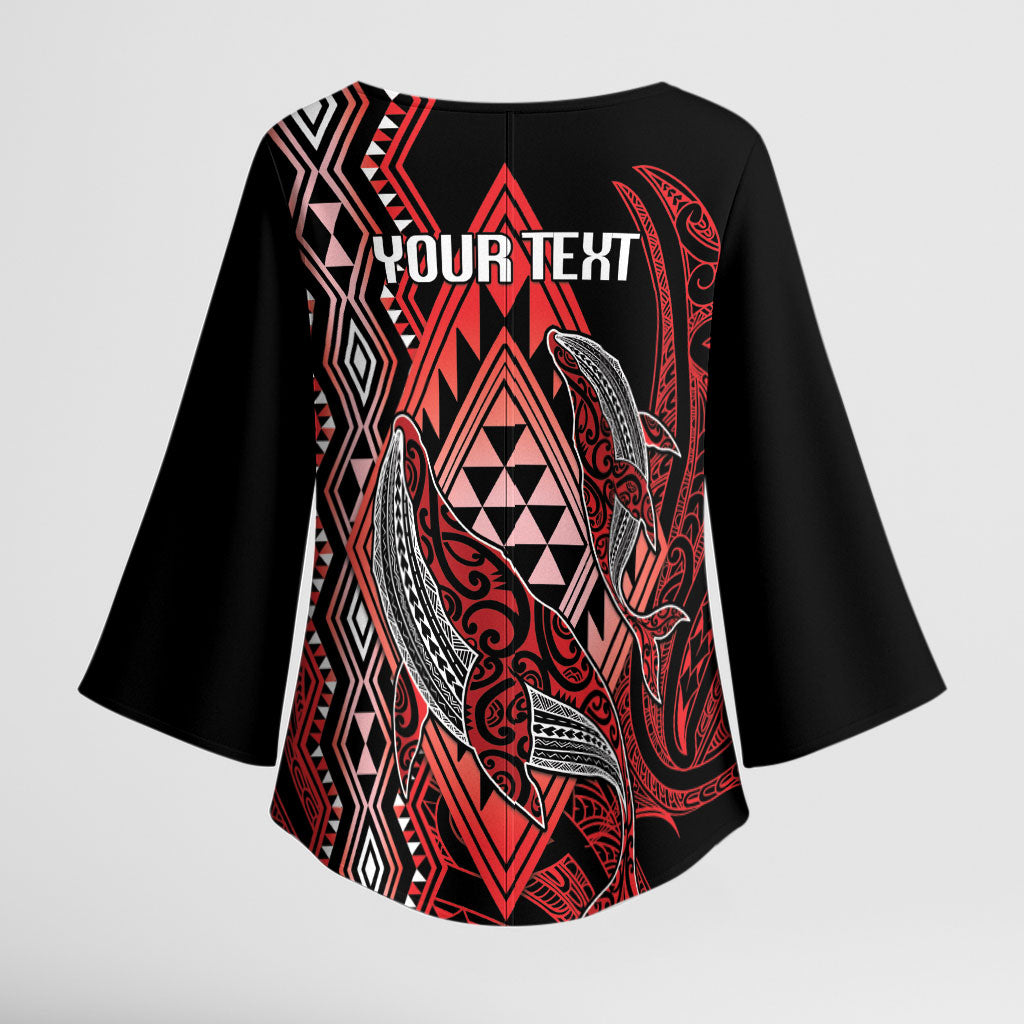 Aotearoa Iwi Ngapuhi Personalised Kimono Sleeve Blouse NZ Maori Humpback Whale Taniko Motifs LT14 - Polynesian Pride