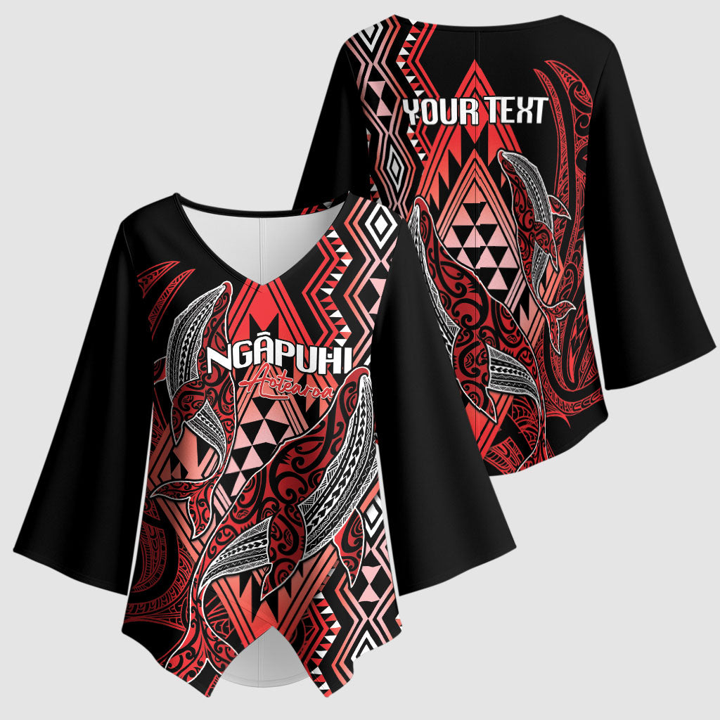 Aotearoa Iwi Ngapuhi Personalised Kimono Sleeve Blouse NZ Maori Humpback Whale Taniko Motifs LT14 - Polynesian Pride