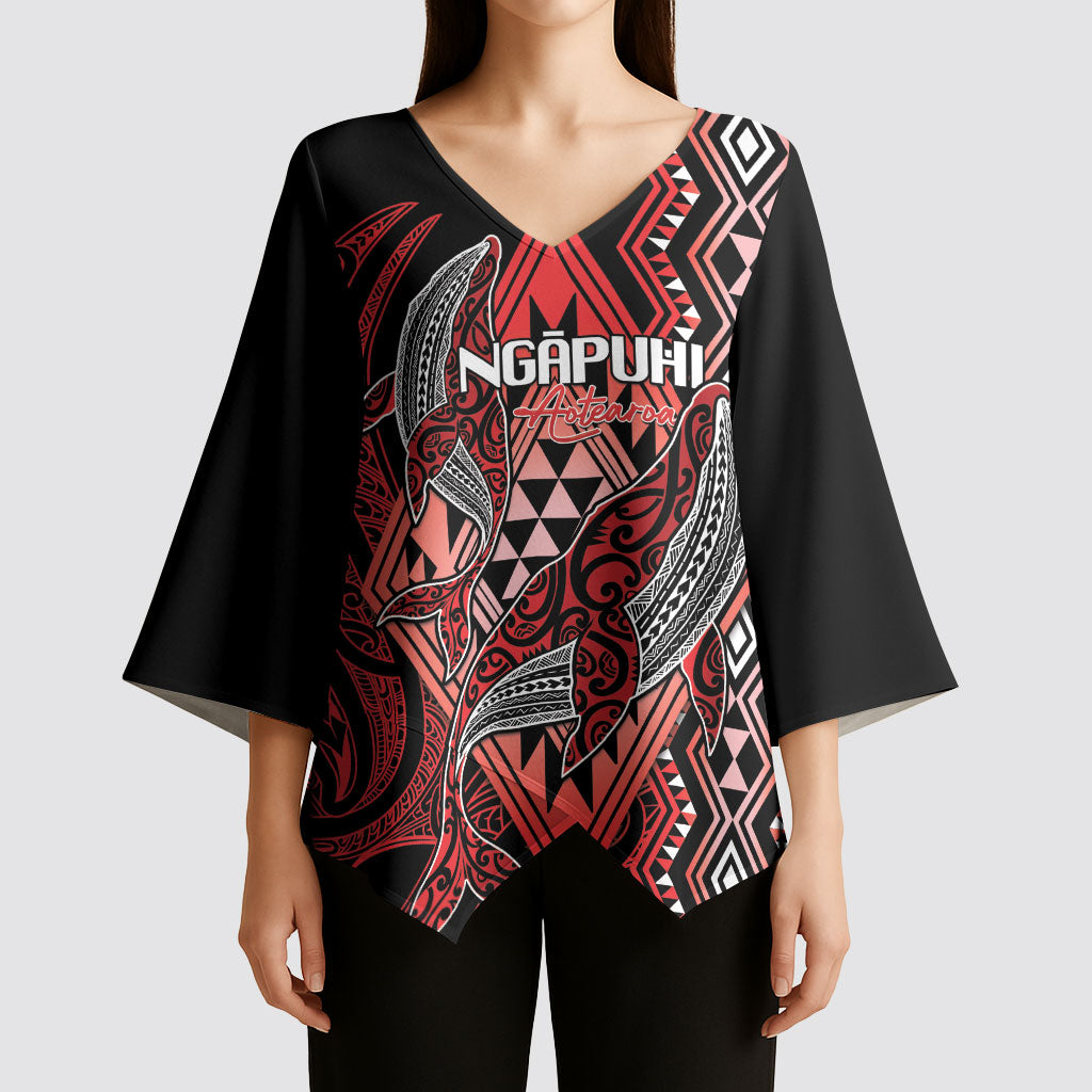 Aotearoa Iwi Ngapuhi Personalised Kimono Sleeve Blouse NZ Maori Humpback Whale Taniko Motifs LT14 - Polynesian Pride