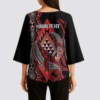Aotearoa Iwi Ngapuhi Personalised Kimono Sleeve Blouse NZ Maori Humpback Whale Taniko Motifs LT14 - Polynesian Pride