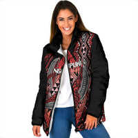 Aotearoa Iwi Ngapuhi Personalised Padded Jacket NZ Maori Humpback Whale Taniko Motifs LT14 Women Red - Polynesian Pride