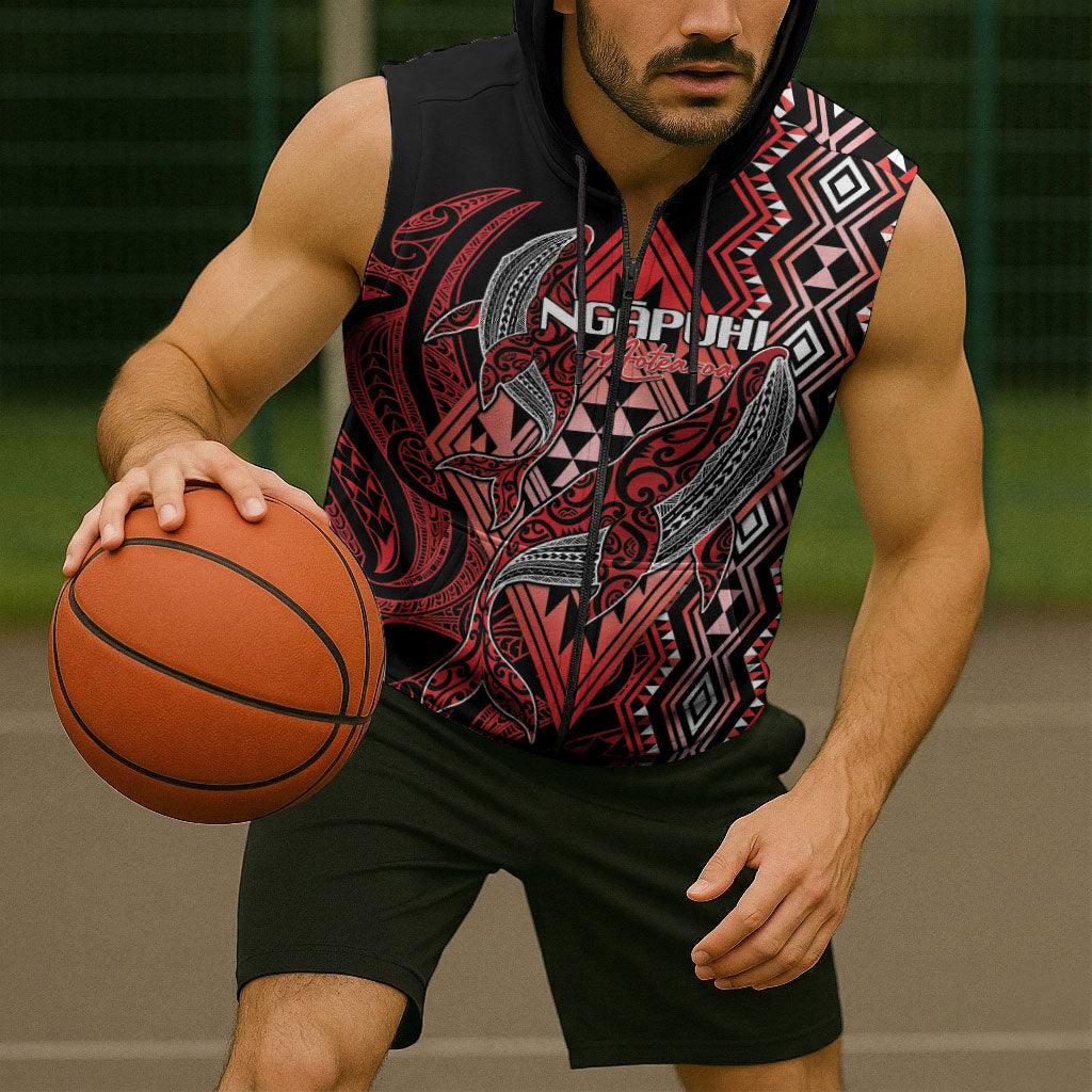 Aotearoa Iwi Ngapuhi Personalised Sleeveless Zip Hoodie NZ Maori Humpback Whale Taniko Motifs LT14 - Polynesian Pride