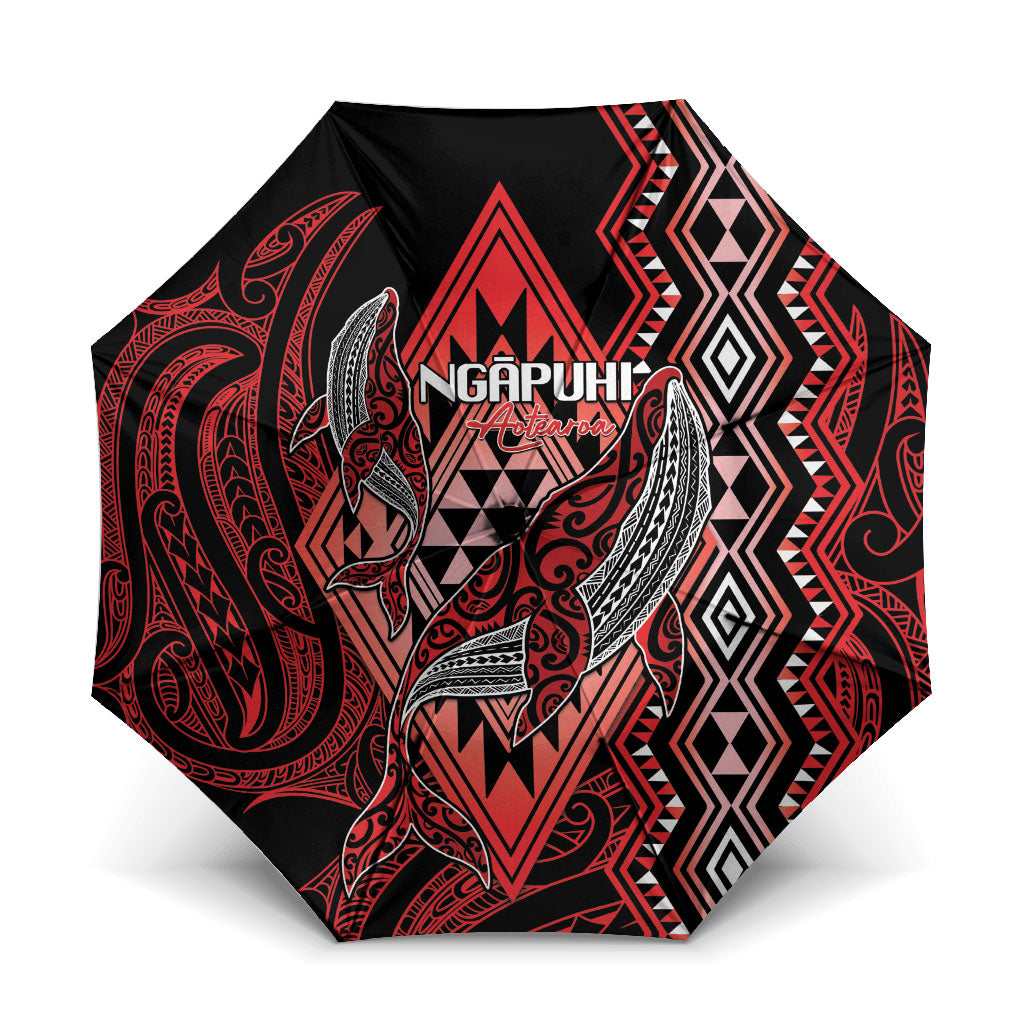 Aotearoa Iwi Ngapuhi Umbrella NZ Maori Humpback Whale Taniko Motifs LT14 One Size Folded 11.42 inch Opened Diameter 37.4 inch Red - Polynesian Pride