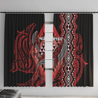 Aotearoa Iwi Ngapuhi Window Curtain NZ Maori Humpback Whale Taniko Motifs LT14 With Hooks Red - Polynesian Pride
