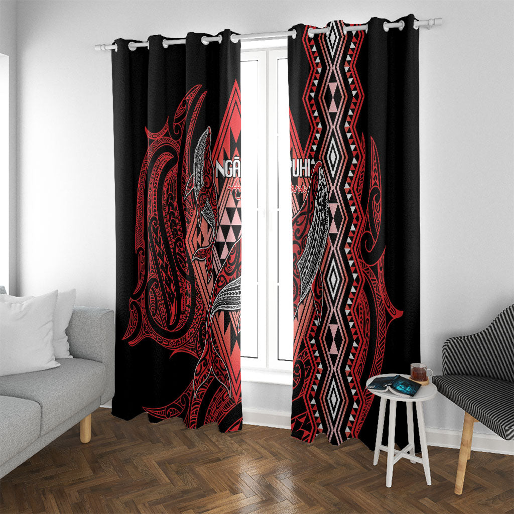 Aotearoa Iwi Ngapuhi Window Curtain NZ Maori Humpback Whale Taniko Motifs LT14 With Grommets Red - Polynesian Pride