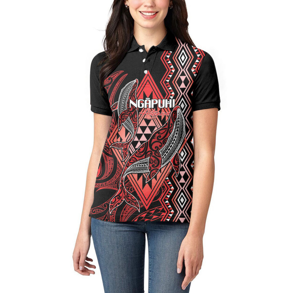 Aotearoa Iwi Ngapuhi Personalised Women Polo Shirt NZ Maori Humpback Whale Taniko Motifs LT14 - Polynesian Pride