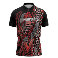 Aotearoa Iwi Ngapuhi Personalised Zipper Polo Shirt NZ Maori Humpback Whale Taniko Motifs LT14 Red - Polynesian Pride