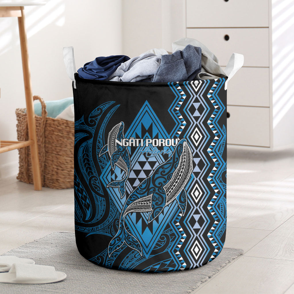 Aotearoa Iwi Ngati Porou Laundry Basket NZ Maori Humpback Whale Taniko Motifs LT14 Blue - Polynesian Pride