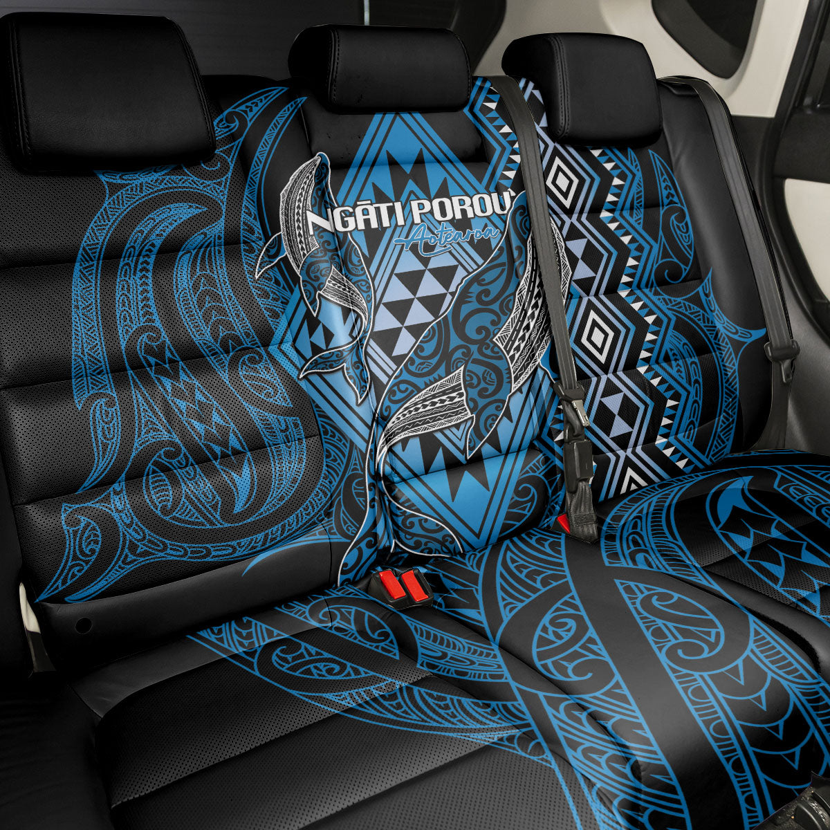Aotearoa Iwi Ngati Porou Back Car Seat Cover NZ Maori Humpback Whale Taniko Motifs LT14 - Polynesian Pride