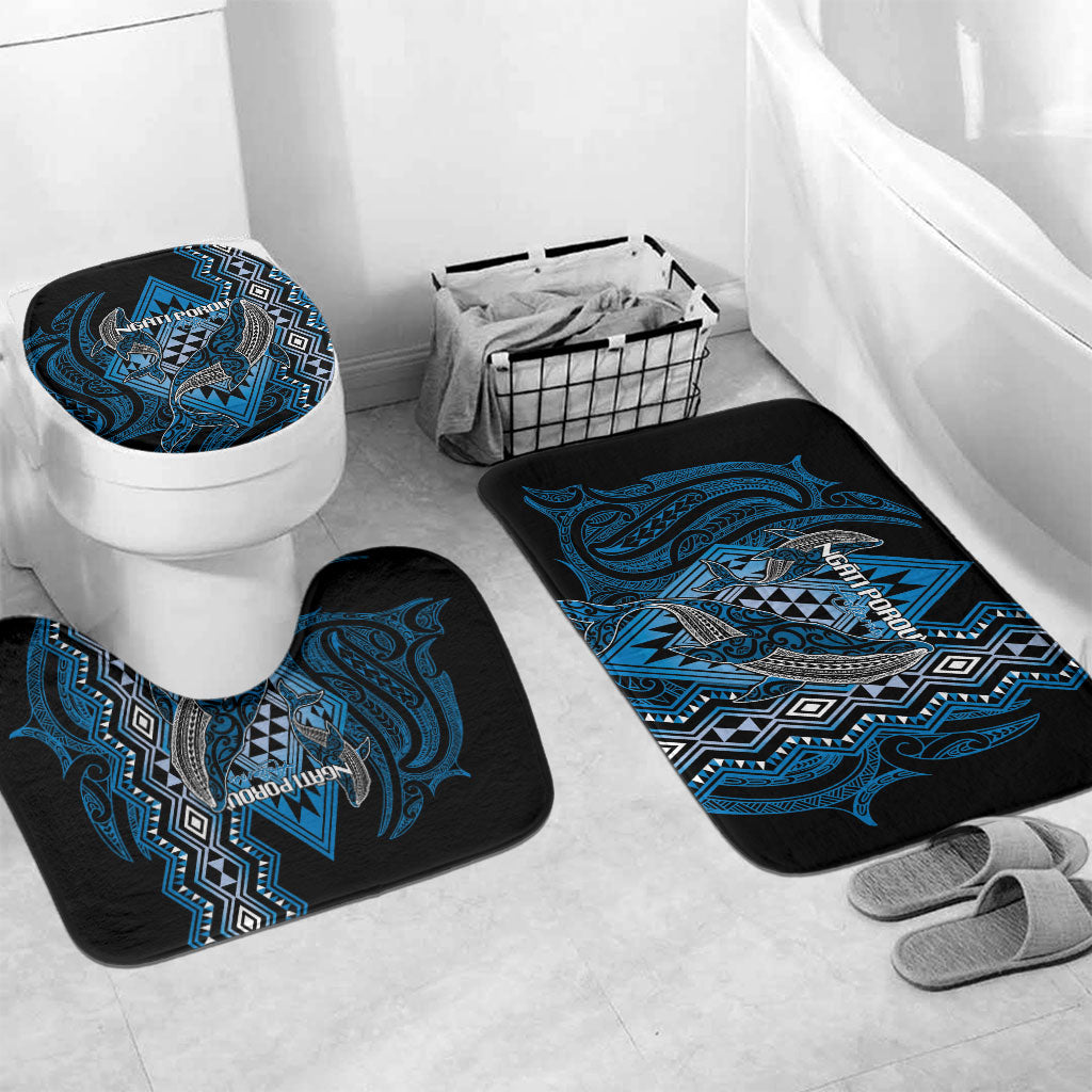 Aotearoa Iwi Ngati Porou Bathroom Set NZ Maori Humpback Whale Taniko Motifs LT14 Mat Set Only (3 pcs) One Size Blue - Polynesian Pride