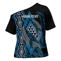Aotearoa Iwi Ngati Porou Personalised Cross Shoulder Shirt NZ Maori Humpback Whale Taniko Motifs LT14 - Polynesian Pride