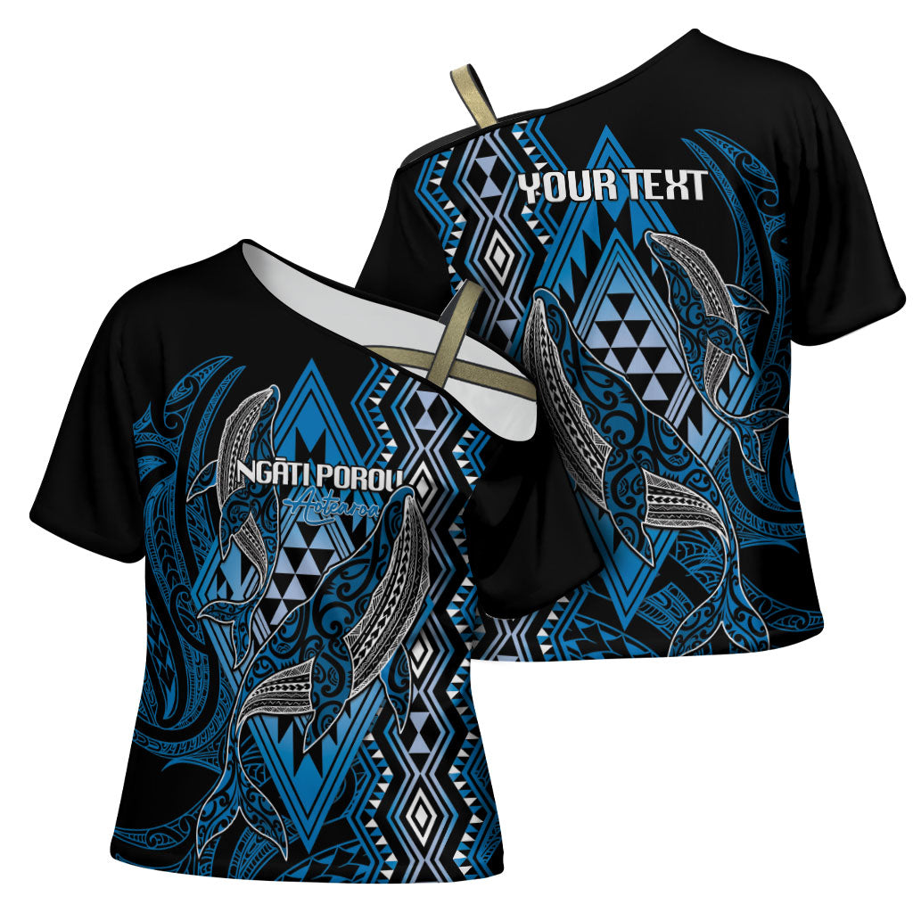 Aotearoa Iwi Ngati Porou Personalised Cross Shoulder Shirt NZ Maori Humpback Whale Taniko Motifs LT14 - Polynesian Pride