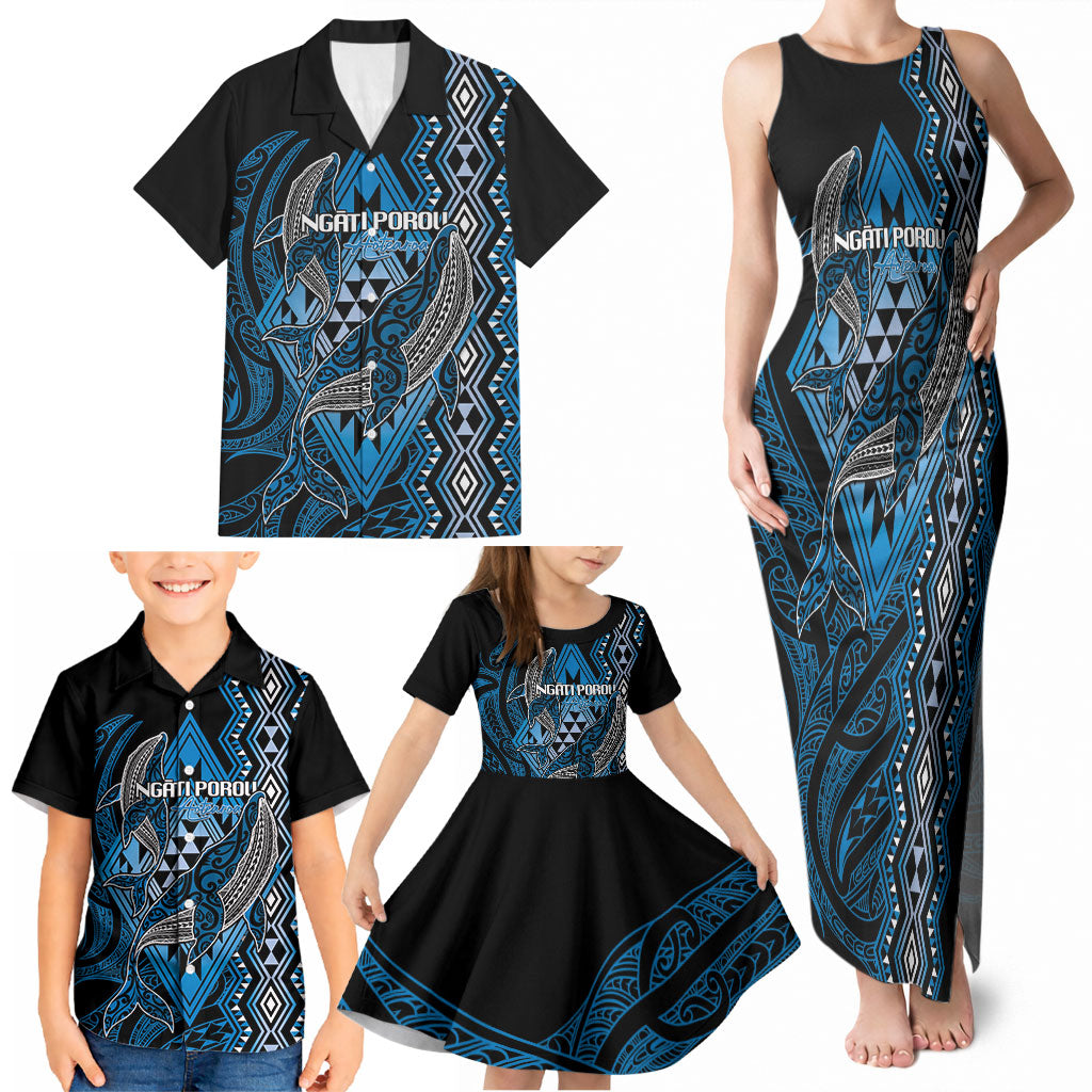 Aotearoa Iwi Ngati Porou Personalised Family Matching Tank Maxi Dress and Hawaiian Shirt NZ Maori Humpback Whale Taniko Motifs LT14 - Polynesian Pride