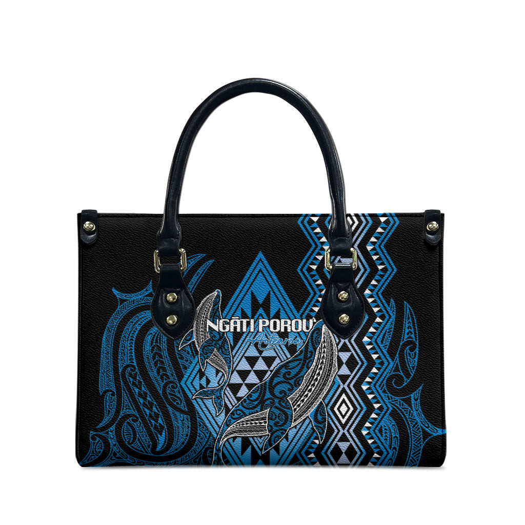 Aotearoa Iwi Ngati Porou Leather Bag NZ Maori Humpback Whale Taniko Motifs LT14 - Polynesian Pride