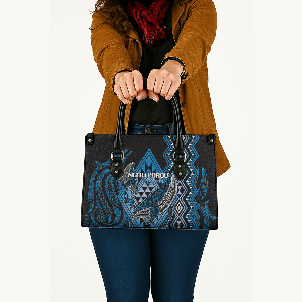 Aotearoa Iwi Ngati Porou Leather Bag NZ Maori Humpback Whale Taniko Motifs LT14 - Polynesian Pride