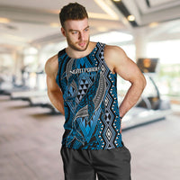 Aotearoa Iwi Ngati Porou Personalised Men Tank Top NZ Maori Humpback Whale Taniko Motifs LT14 Blue - Polynesian Pride