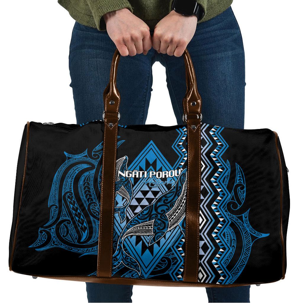 Aotearoa Iwi Ngati Porou Travel Bag NZ Maori Humpback Whale Taniko Motifs LT14 Blue - Polynesian Pride