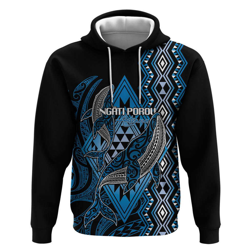 Aotearoa Iwi Ngati Porou Personalised Zip Hoodie NZ Maori Humpback Whale Taniko Motifs LT14 Pullover Hoodie Blue - Polynesian Pride