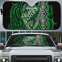 Aotearoa Iwi Ngai Tahu Auto Sun Shade NZ Maori Humpback Whale Taniko Motifs LT14 Green - Polynesian Pride