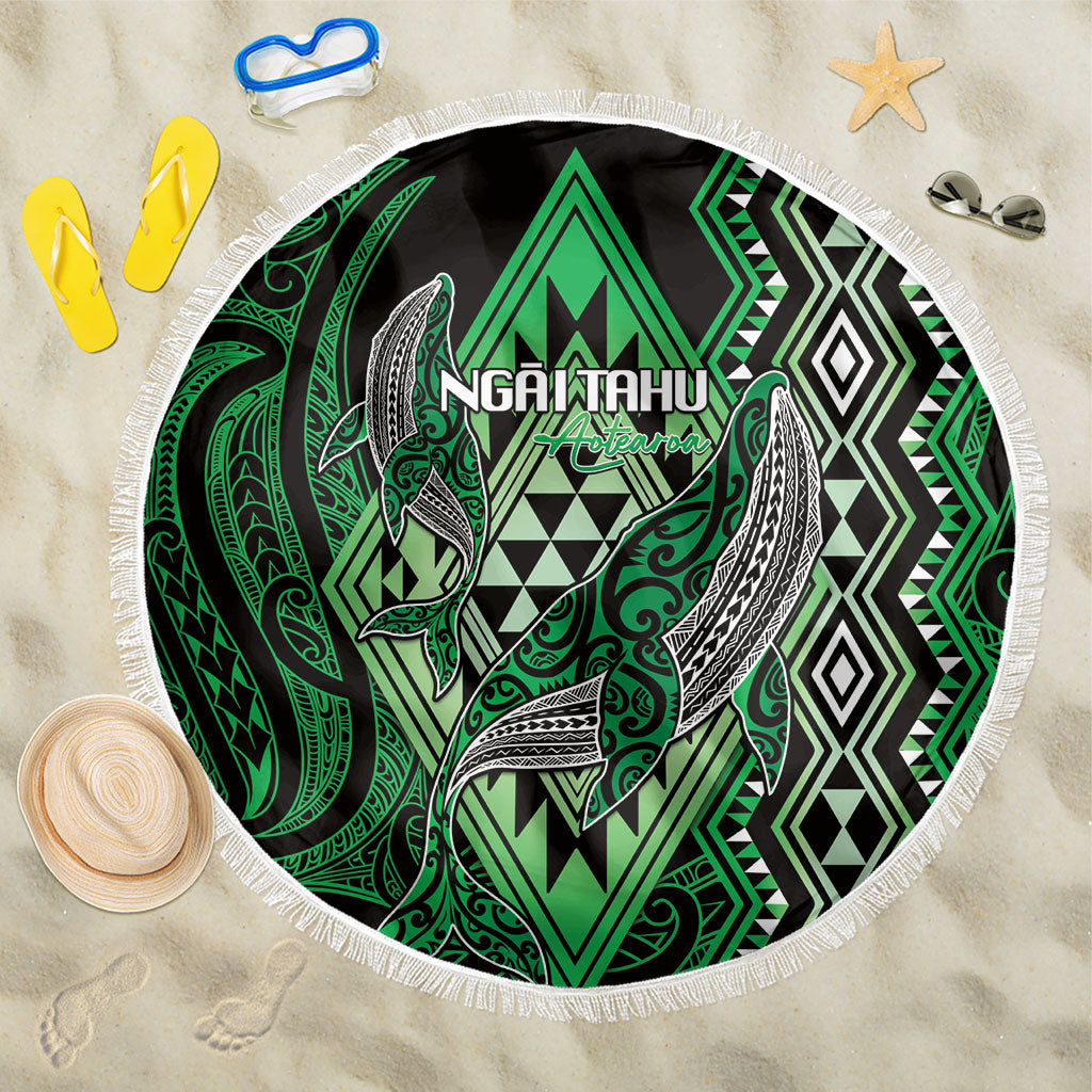 Aotearoa Iwi Ngai Tahu Beach Blanket NZ Maori Humpback Whale Taniko Motifs LT14 One Size 150cm Green - Polynesian Pride