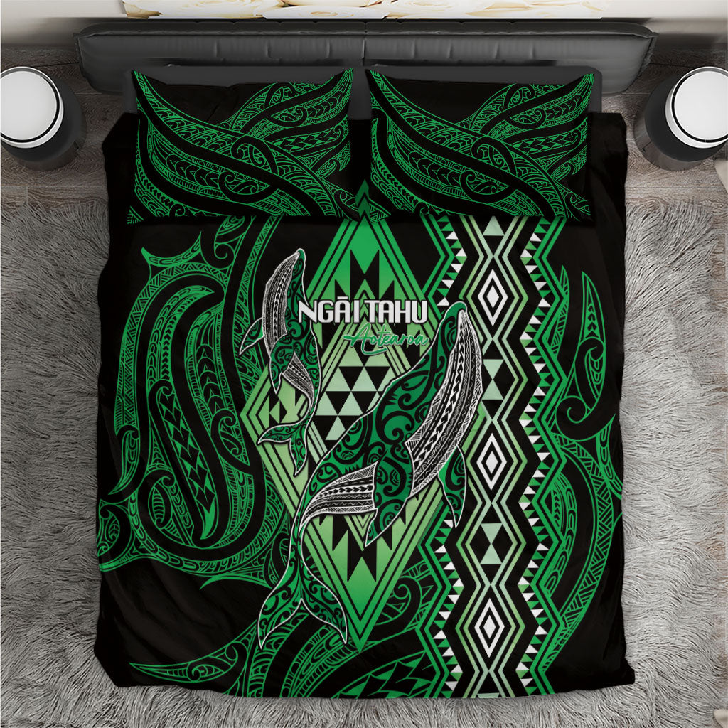 Aotearoa Iwi Ngai Tahu Bedding Set NZ Maori Humpback Whale Taniko Motifs LT14 Green - Polynesian Pride
