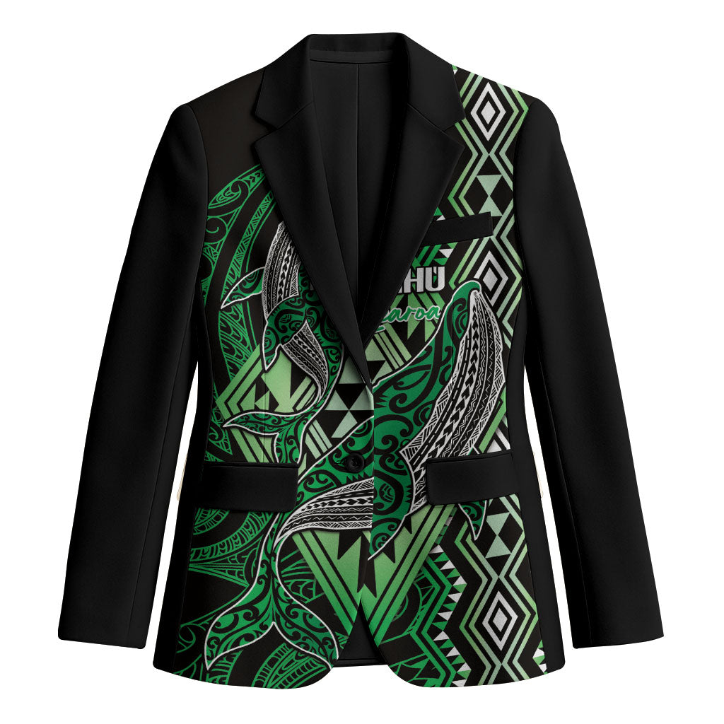 Aotearoa Iwi Ngai Tahu Personalised Blazer NZ Maori Humpback Whale Taniko Motifs LT14 Unisex Green - Polynesian Pride